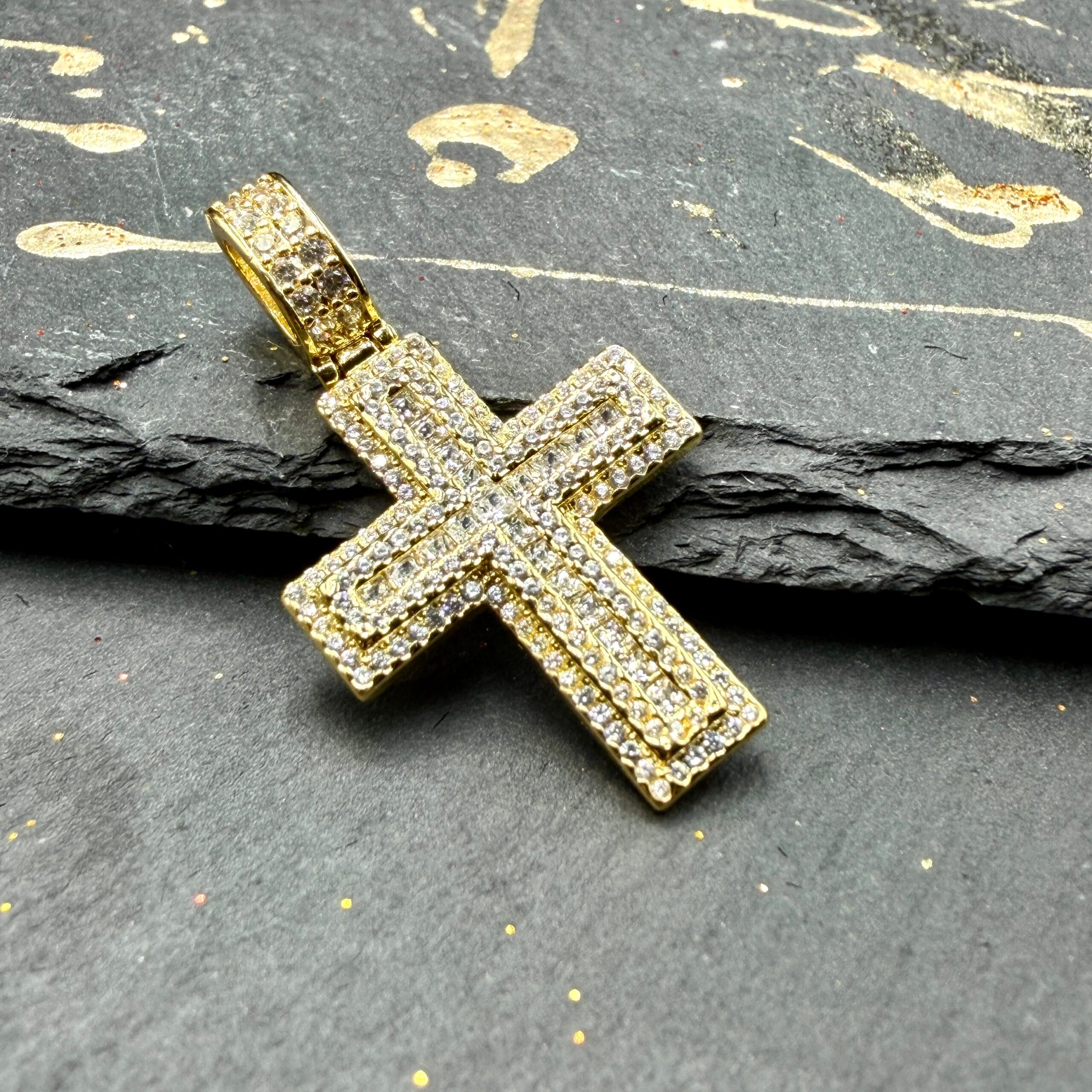 naszyjnik/Zawieszka Krzyżyk Ice Złota- męska biżuteria ze stali chirurgicznej