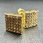 Kolczyki Square Ice złote cyrkonie i stal chirurgiczna