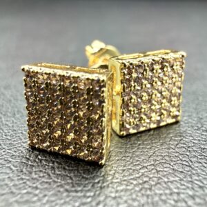 Kolczyki Square Ice złote cyrkonie i stal chirurgiczna