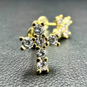 Kolczyki Krzyżyk Ice złote cyrkonie i stal chirurgiczna
