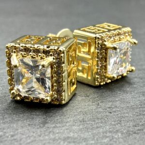 Kolczyki Ice Cube Złote cyrkonie i stal chirurgiczna