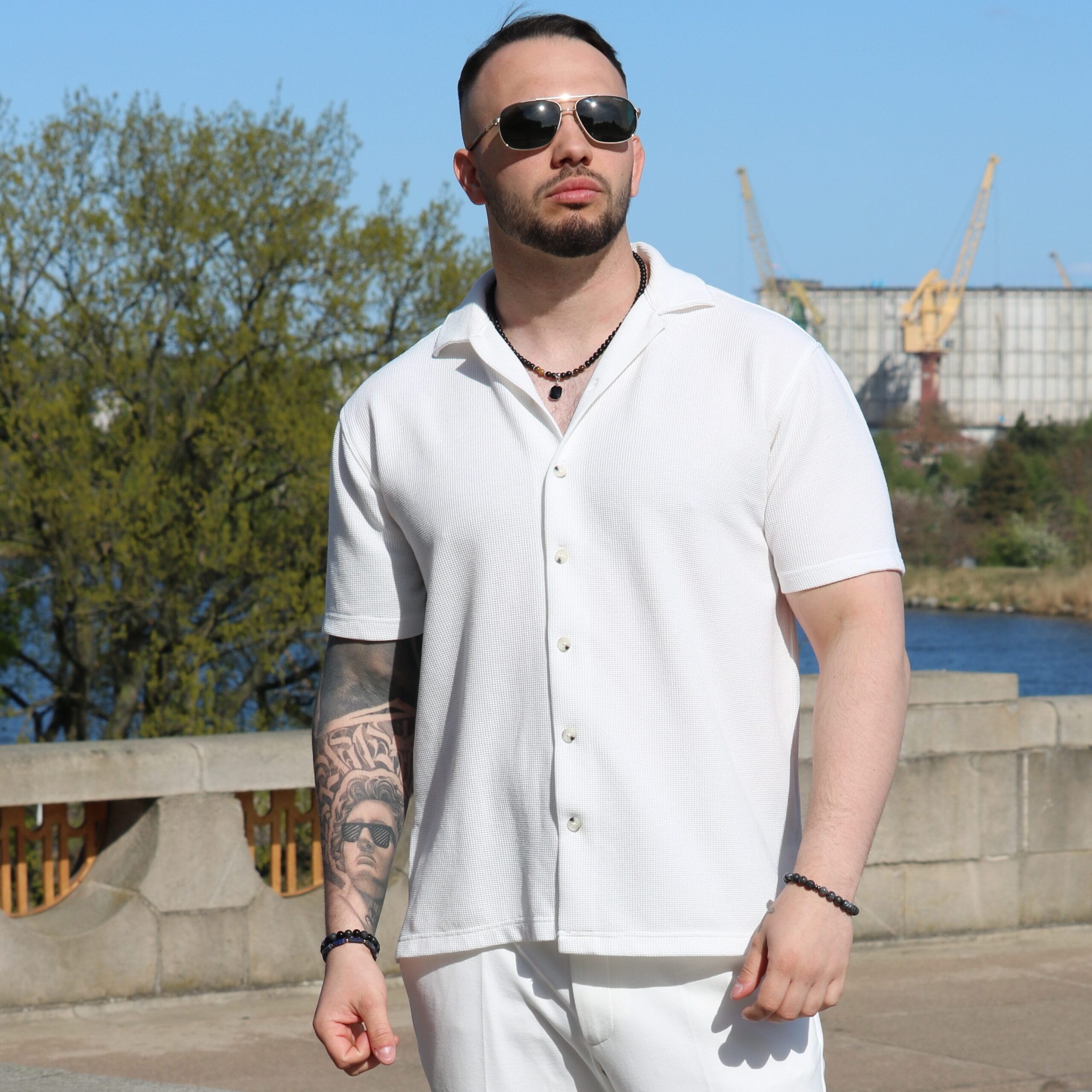 Naszyjnik męski LuxCreate z linii Relik - onyks, tygrysie oko i zawieszka 6mm.