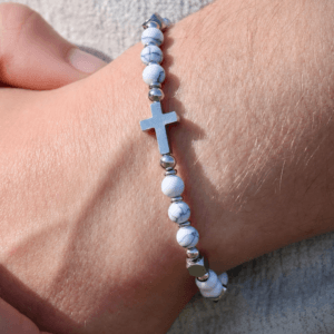 Bransoletka męska Howlit Credo 6mm z krzyżykiem ze stali chirurgicznej - LuxCreate